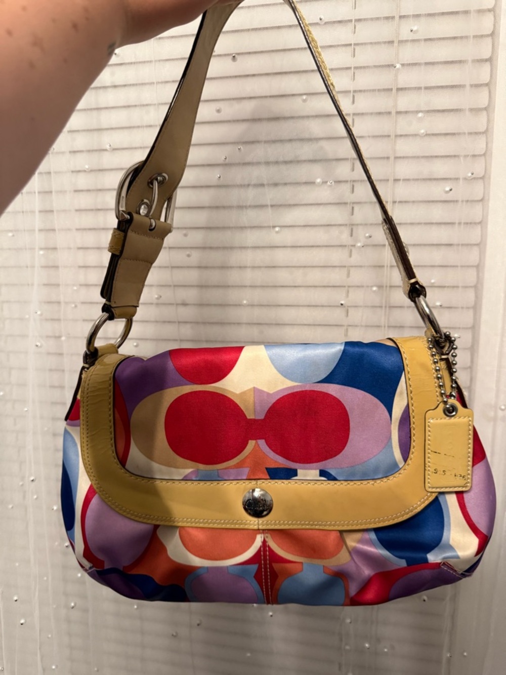 Coach Multicolor Signature Shoulder Bag with Yellow Trim